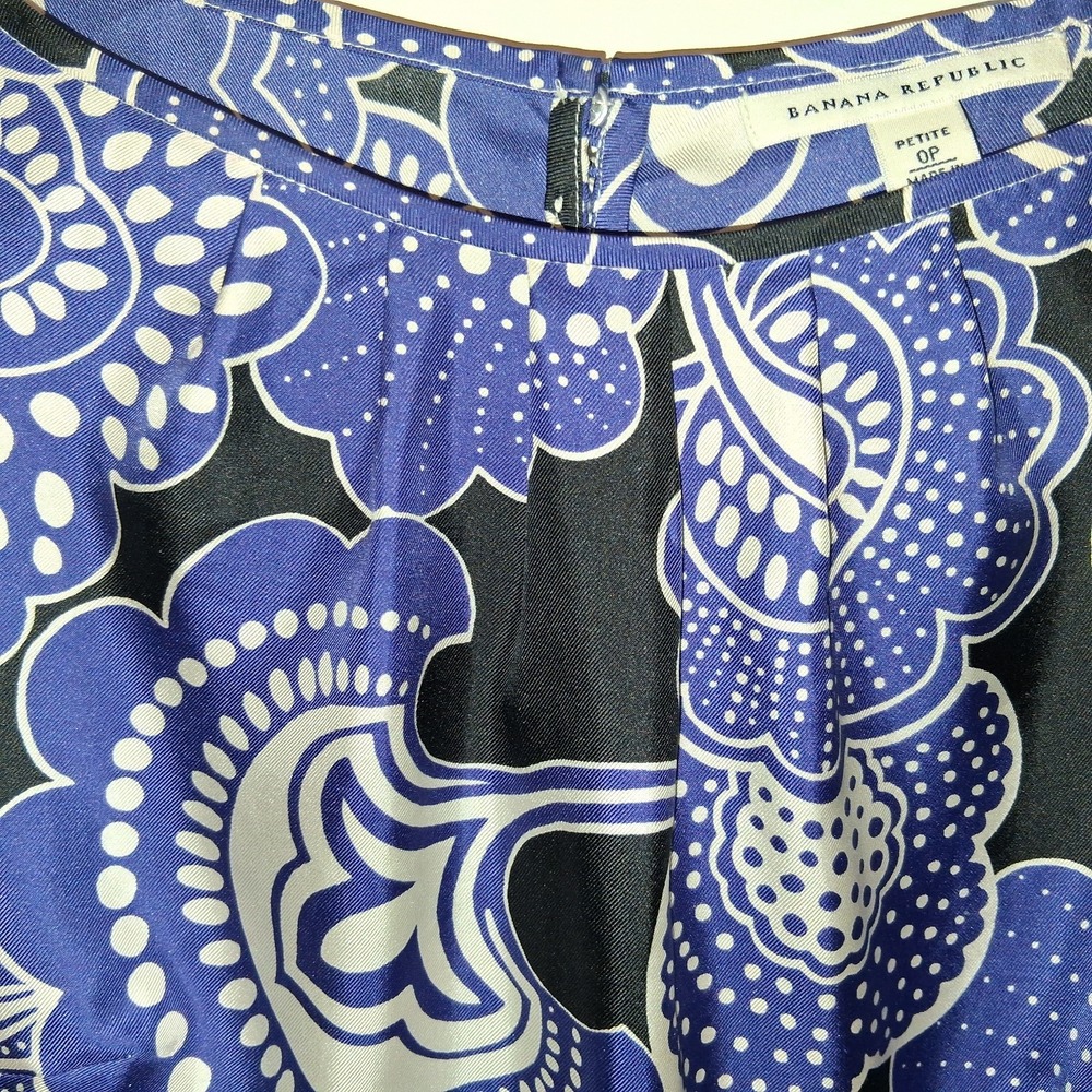 Banana Republic Women 100% Silk Long Sleeve Floral Purple White Black Dress 0P - Picture 5 of 16